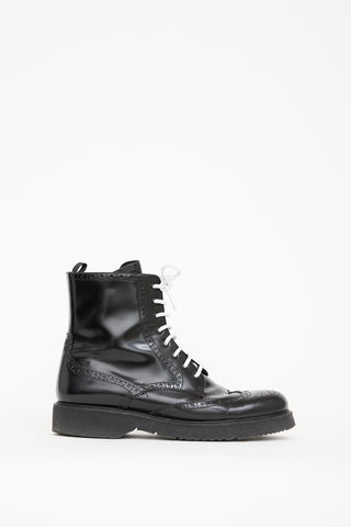 Prada Sport Black Leather Brogue Boot