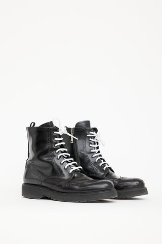 Prada Sport Black Leather Brogue Boot