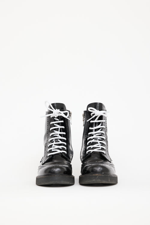 Prada Sport Black Leather Brogue Boot