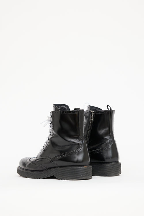 Prada Sport Black Leather Brogue Boot