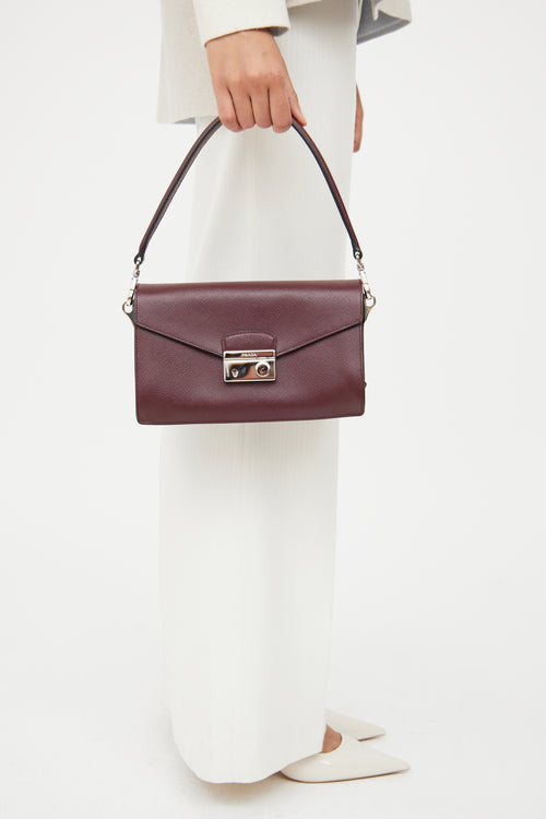 Prada Burgundy Saffiano Sound Two-Way Bag