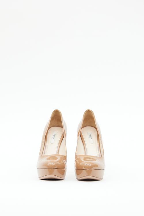 Prada Brown Patent Platform Pump