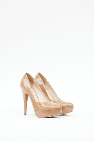 Prada Brown Patent Platform Pump