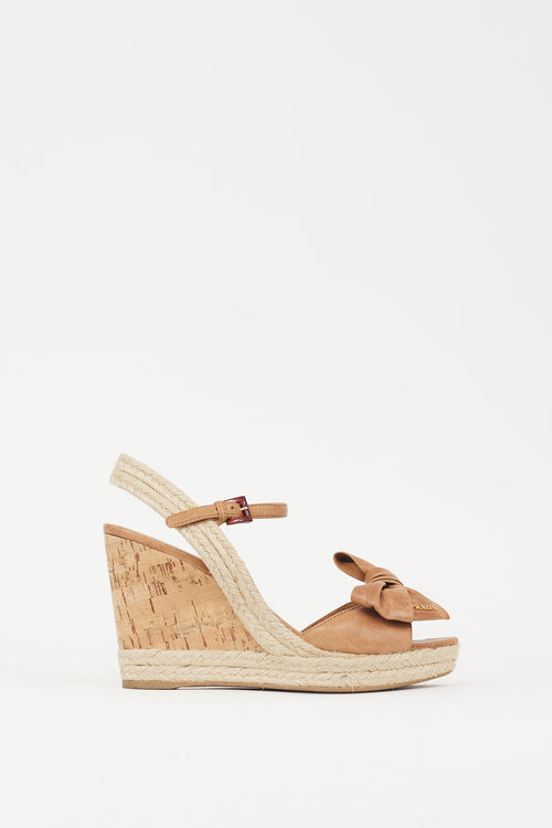 Prada Brown 
Beige Bow Wedge Heel