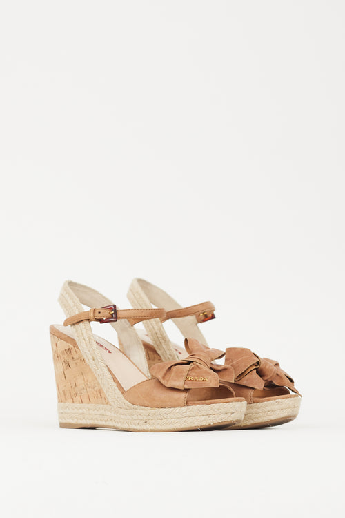 Prada Brown 
Beige Bow Wedge Heel