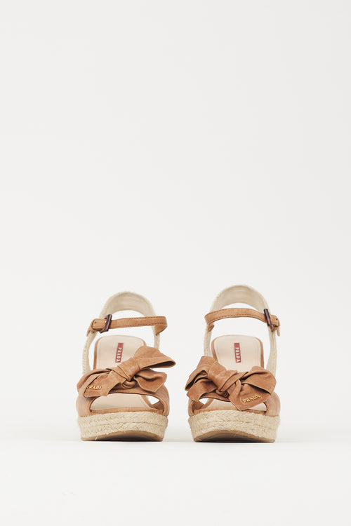 Prada Brown 
Beige Bow Wedge Heel