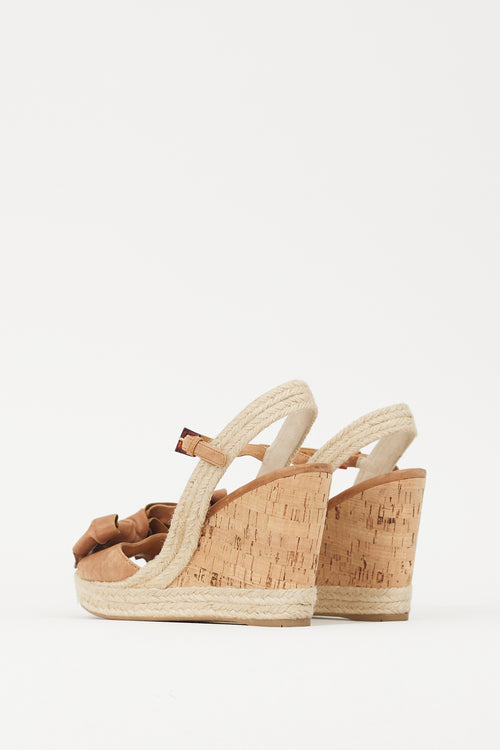 Prada Brown 
Beige Bow Wedge Heel