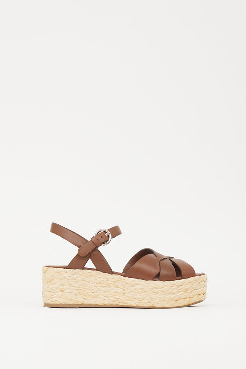 Prada Brown 
Beige Woven Flatform Sandal