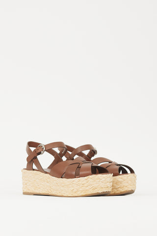 Prada Brown 
Beige Woven Flatform Sandal