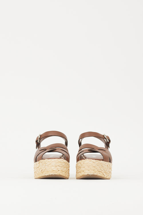 Prada Brown 
Beige Woven Flatform Sandal