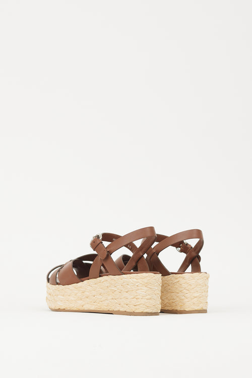 Prada Brown 
Beige Woven Flatform Sandal