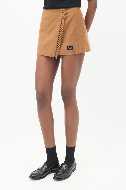 Prada Brown Cashmere Fringe Mini Wrap Skirt