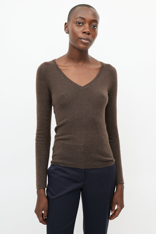 Prada Brown Cashmere V-Neck Sweater