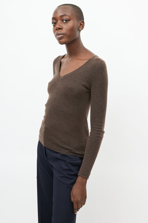 Prada Brown Cashmere V-Neck Sweater