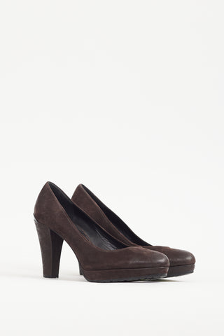 Prada Brown Distressed Leather Pump