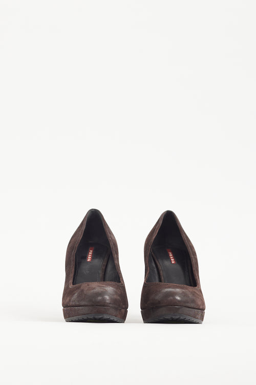 Prada Brown Distressed Leather Pump