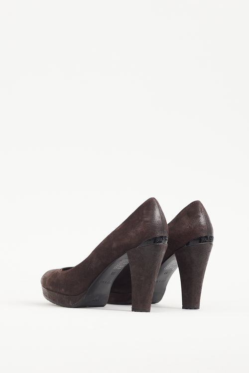 Prada Brown Distressed Leather Pump