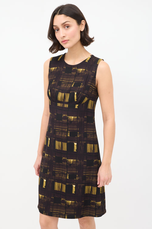 Prada FW 2010 Purple 
Yellow Printed Sheath Dress