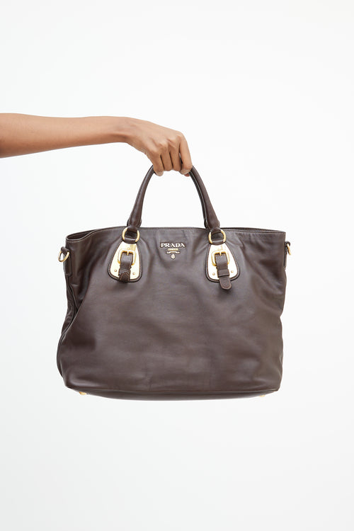 Prada Brown 
Gold Leather Shopping Tote Bag