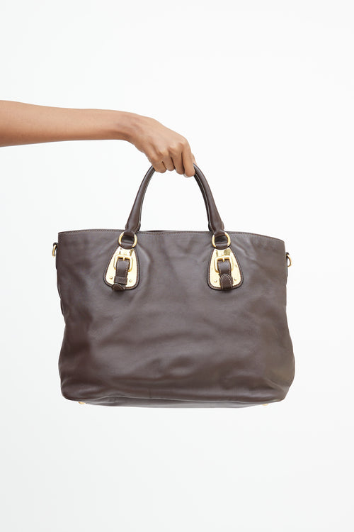 Prada Brown 
Gold Leather Shopping Tote Bag