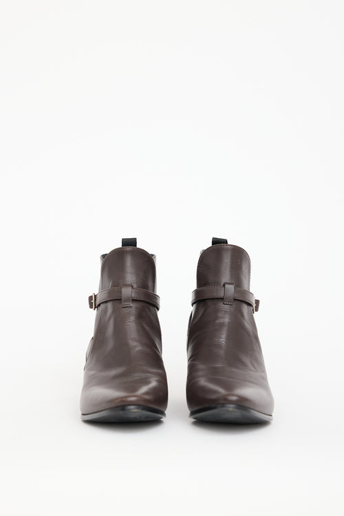 Prada Brown Leather Buckled Ankle Boot