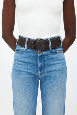 Prada Brown Leather Circle Buckle Belt