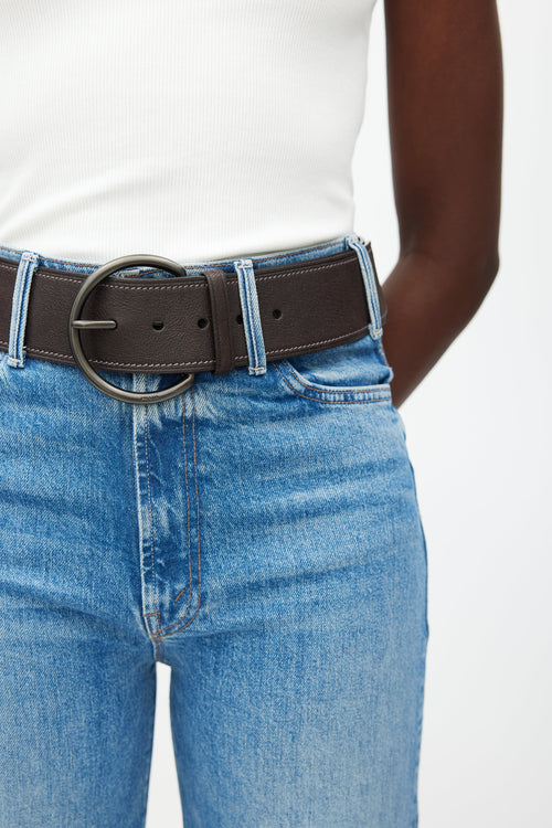 Prada Brown Leather Circle Buckle Belt