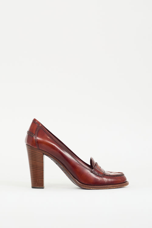 Prada Brown Leather Heeled Loafer