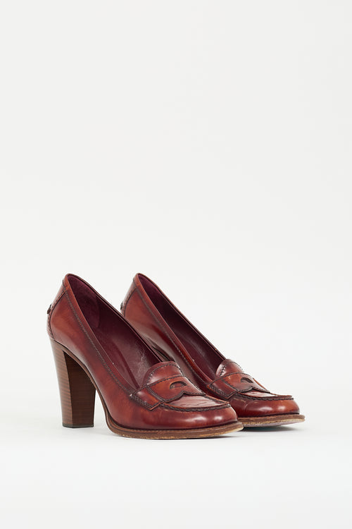 Prada Brown Leather Heeled Loafer