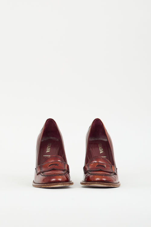 Prada Brown Leather Heeled Loafer