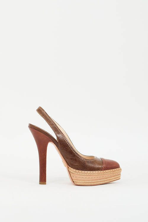 Prada Brown Leather Slingback Pump