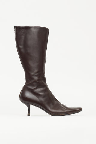 Prada Brown Leather Square Toe Boot