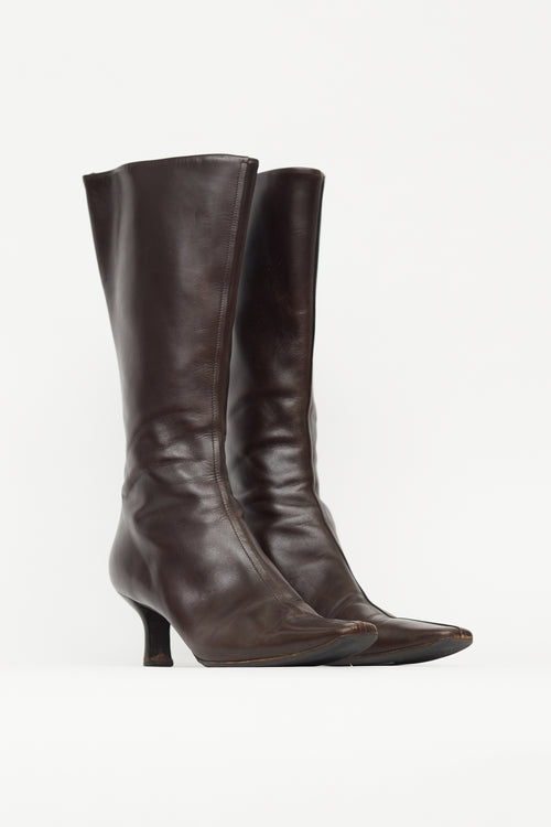 Prada Brown Leather Square Toe Boot