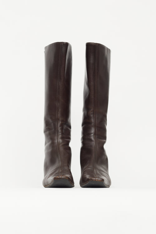 Prada Brown Leather Square Toe Boot