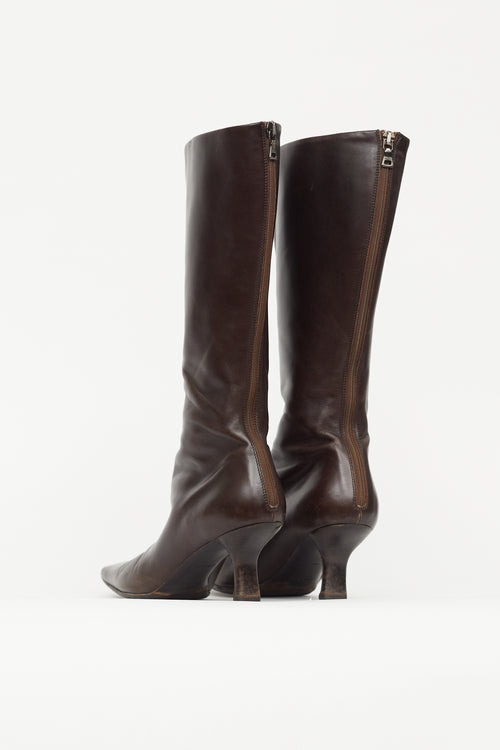 Prada Brown Leather Square Toe Boot