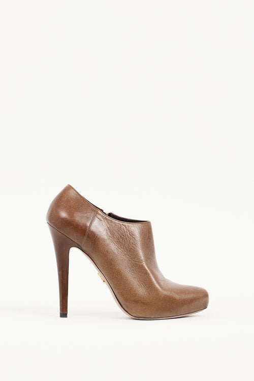 Prada Brown Leather Zipped Bootie