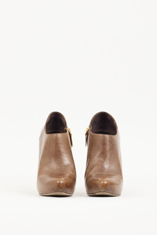 Prada Brown Leather Zipped Bootie