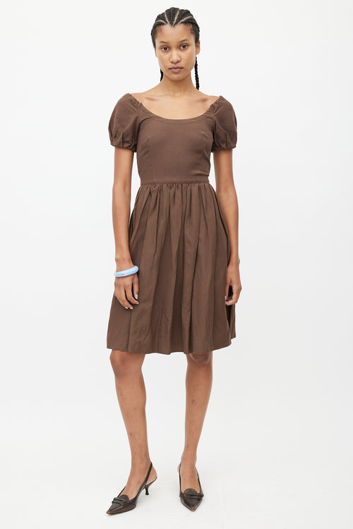 Prada Brown Linen Ruffled Dress