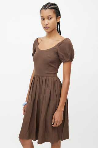 Prada Brown Linen Ruffled Dress