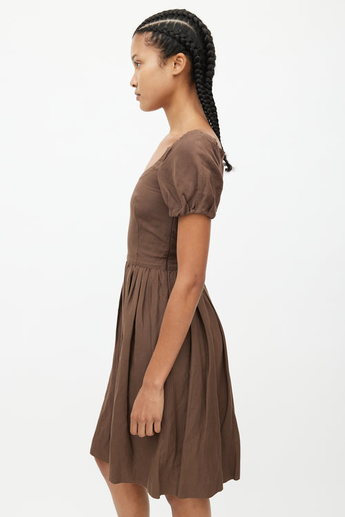 Prada Brown Linen Ruffled Dress