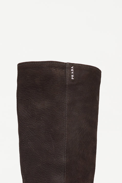 Prada Brown Nubuck Knee High Pump Boot