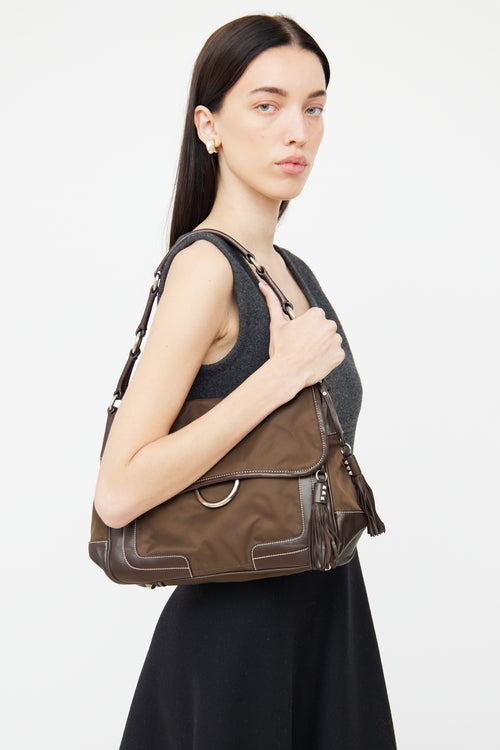 Prada Brown Tessuto Tassle Shoulder Bag