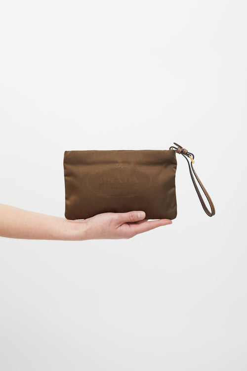 Prada Brown Nylon Logo Clutch