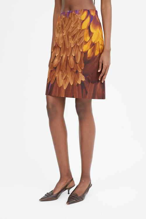 Brown Orange 
Purple Silk Printed Midi Skirt