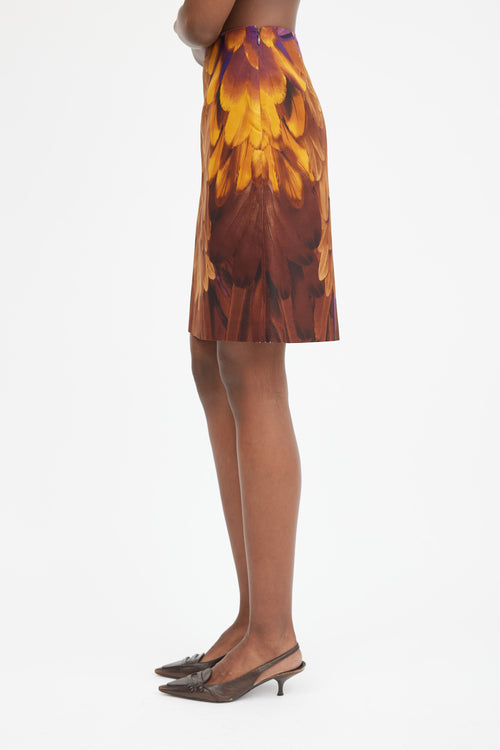 Brown Orange 
Purple Silk Printed Midi Skirt