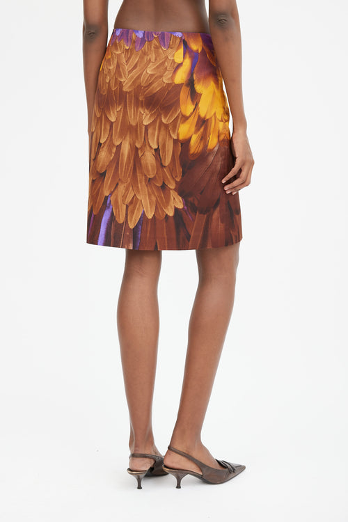 Brown Orange 
Purple Silk Printed Midi Skirt