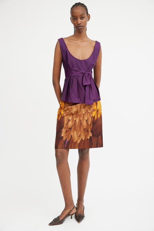 Brown Orange 
Purple Silk Printed Midi Skirt