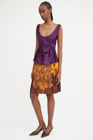 Brown Orange 
Purple Silk Printed Midi Skirt