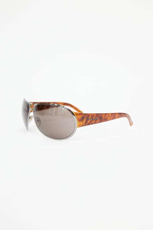 Prada Brown SPR57G Rectangular Sunglasses