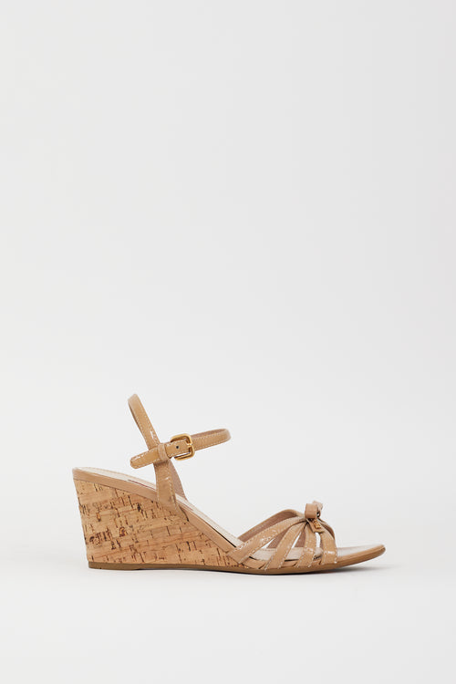 Prada Sport Beige Patent Leather 
Cork Wedge Sandal